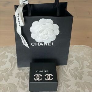 CHANEL Crystal Timeless CC Earrings in Silver